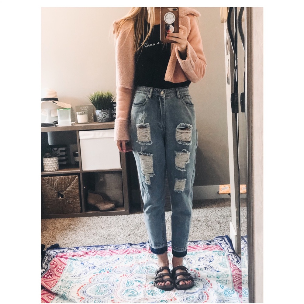 Blue High Waisted Ripped Jeans